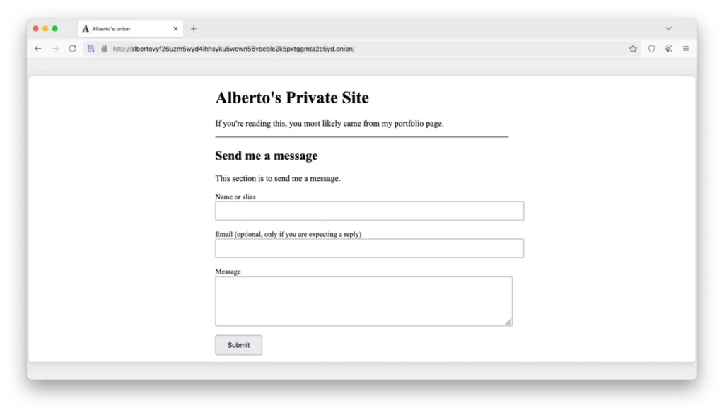 Dot onion website screenshot